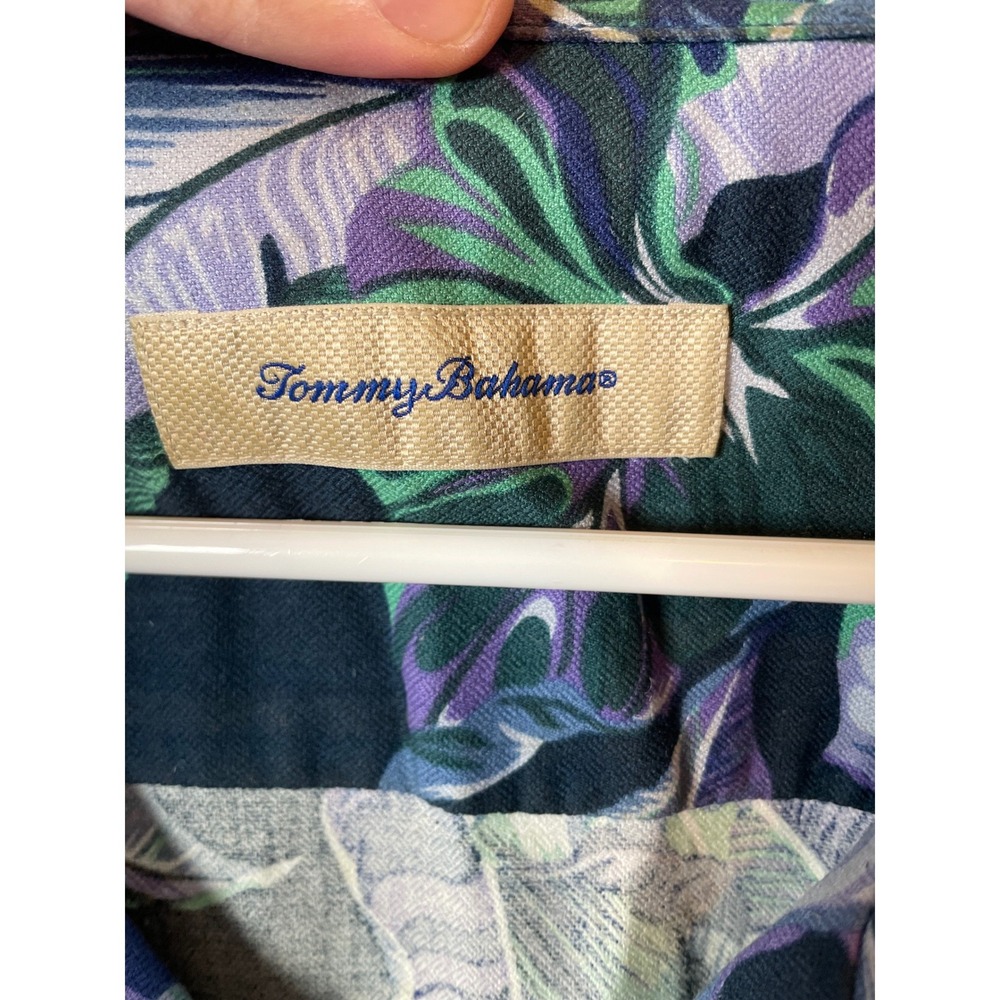 Tommy Bahama Button Up Camp Shirt Men's XXXL Purple Silk Blend Tropical Leaf 3X - Picture 3 of 10